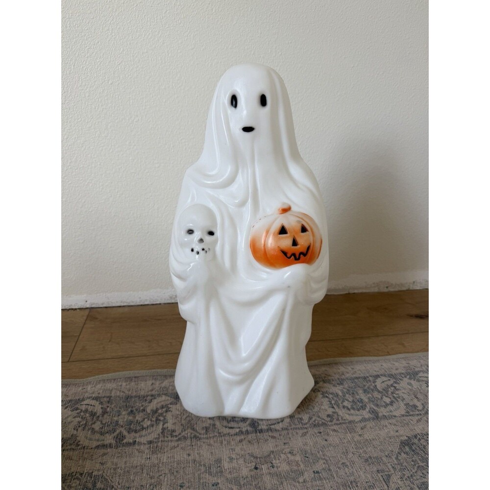 1998 Empire Halloween Blow Mold Ghost Hold Skull Pumpkin 21" EUC